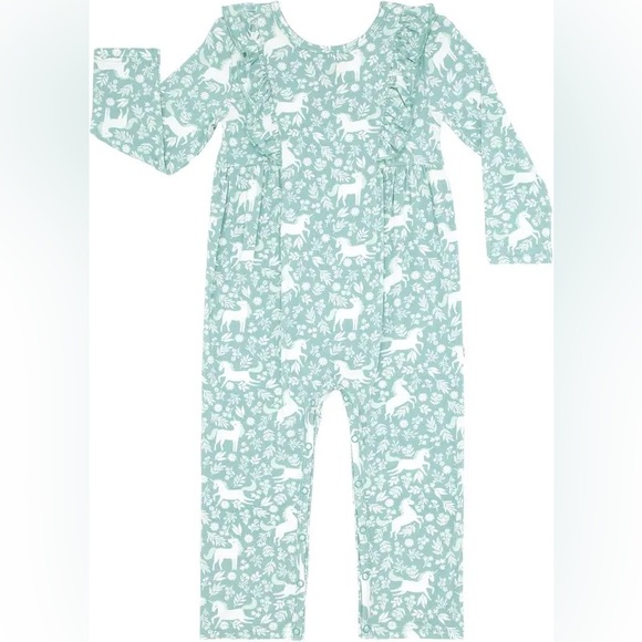 NWT Little Sleepies Unicorn Garden Soluxe Bamboo Ruffle Bib Romper